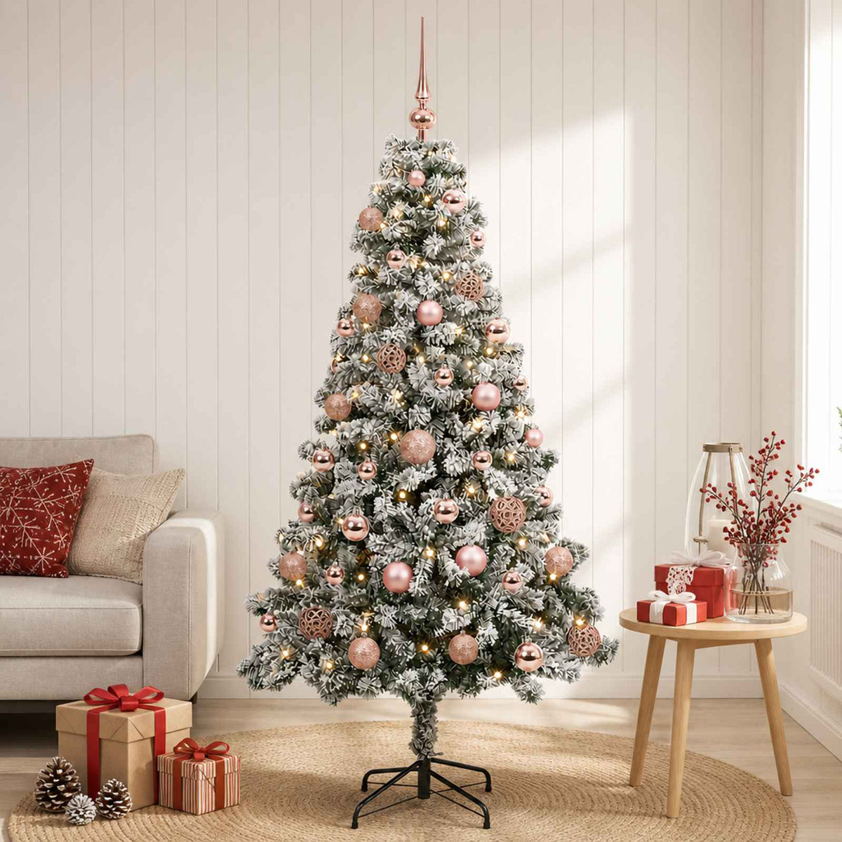 Artificial Christmas Tree with Bauble 150 LEDs with LEDs & pink balls