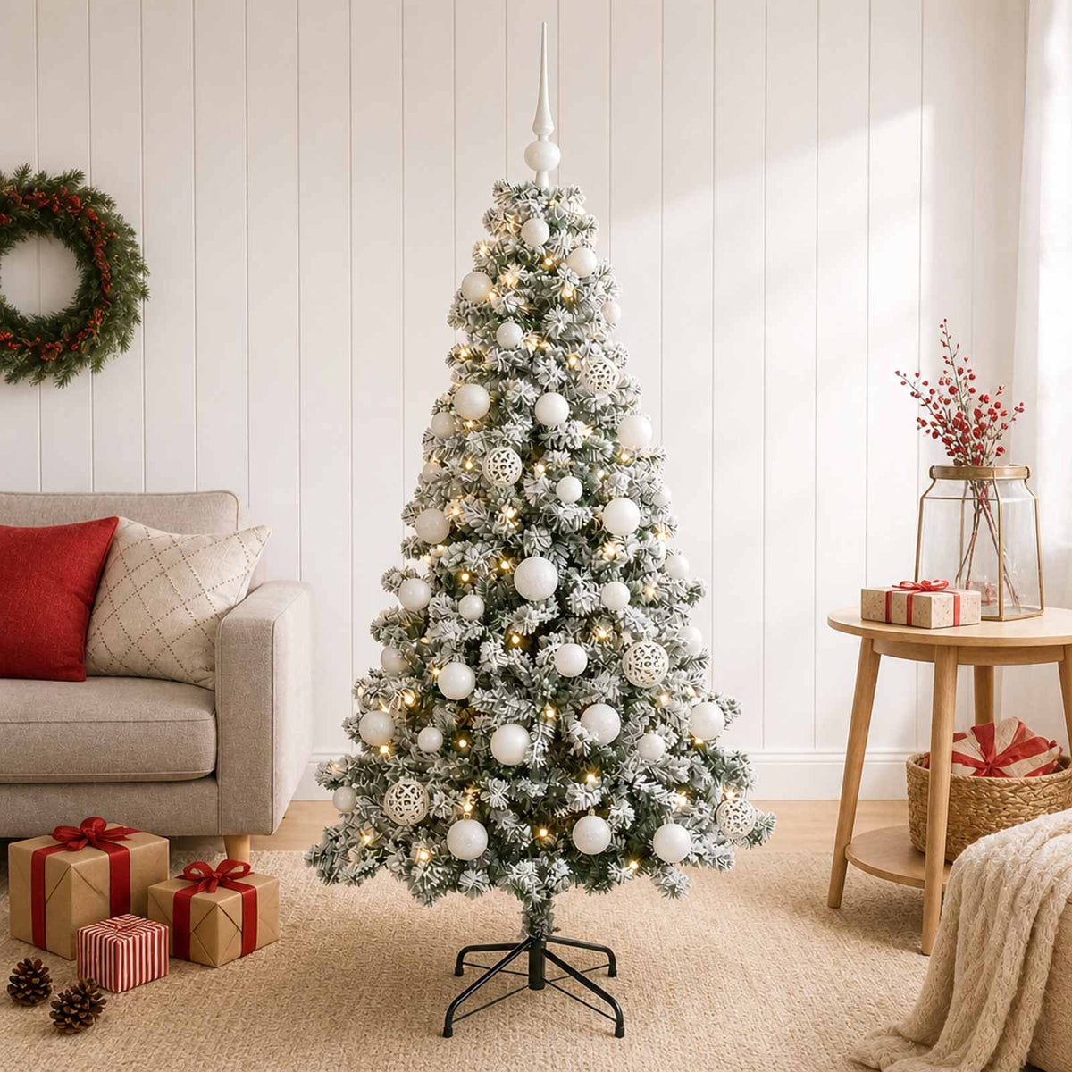 Artificial Christmas Tree with Bauble 150 LEDs with LEDs & white balls