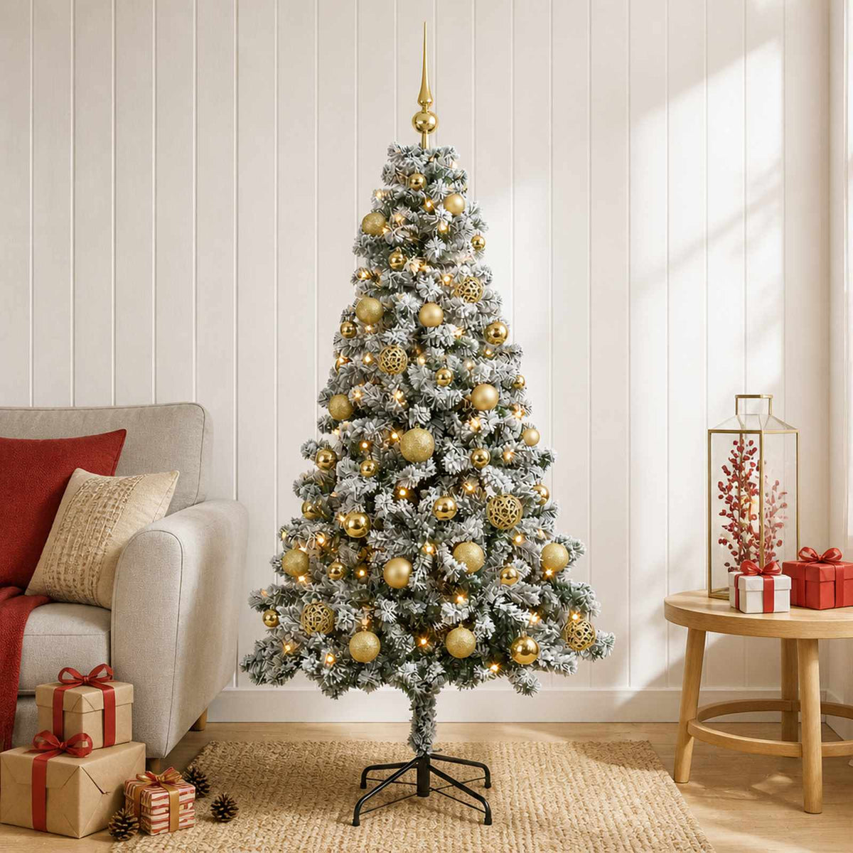 Artificial Christmas Tree with Bauble 150 LEDs with LEDs & gold/bronze balls