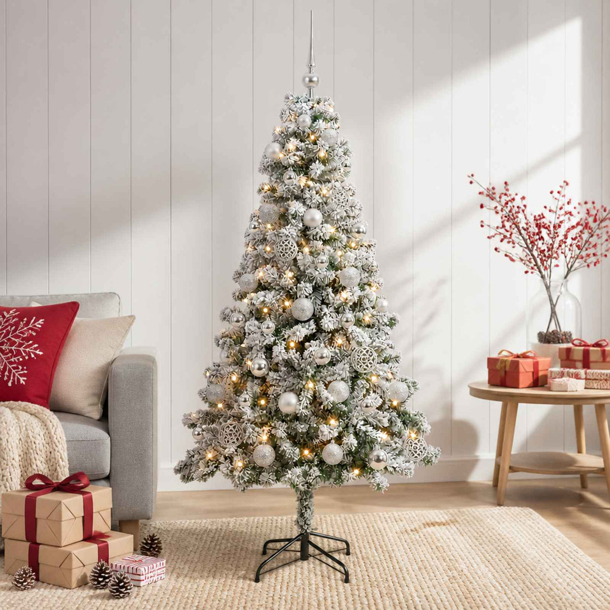 Artificial Christmas Tree with Bauble 150 LEDs with LEDs & silver balls