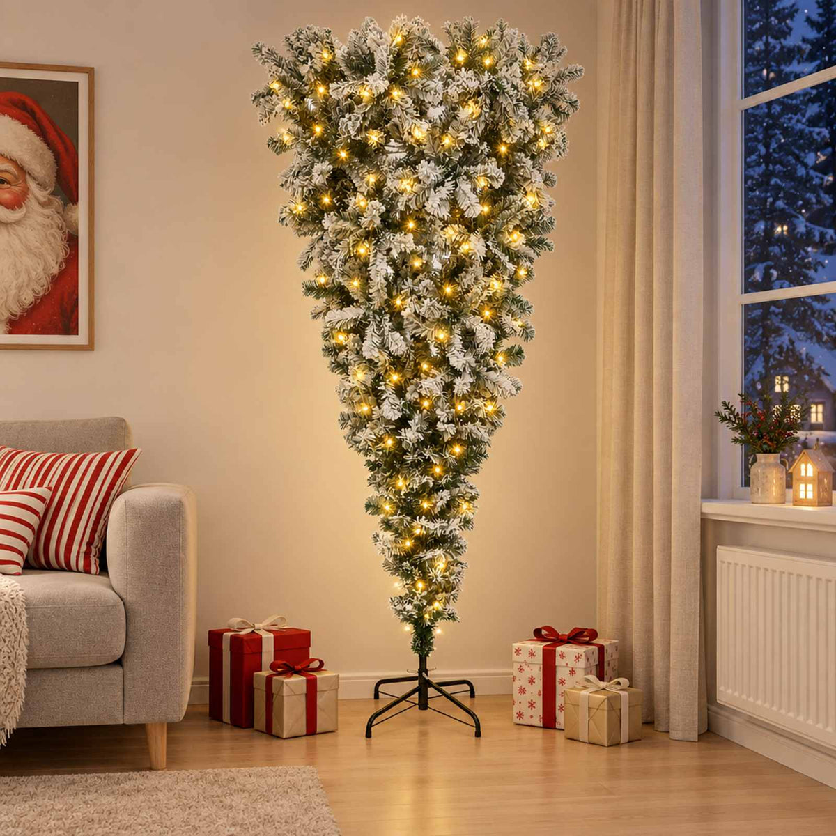 Upside-down Artificial Hinged Christmas Tree 150 LEDs 150 cm with LEDs