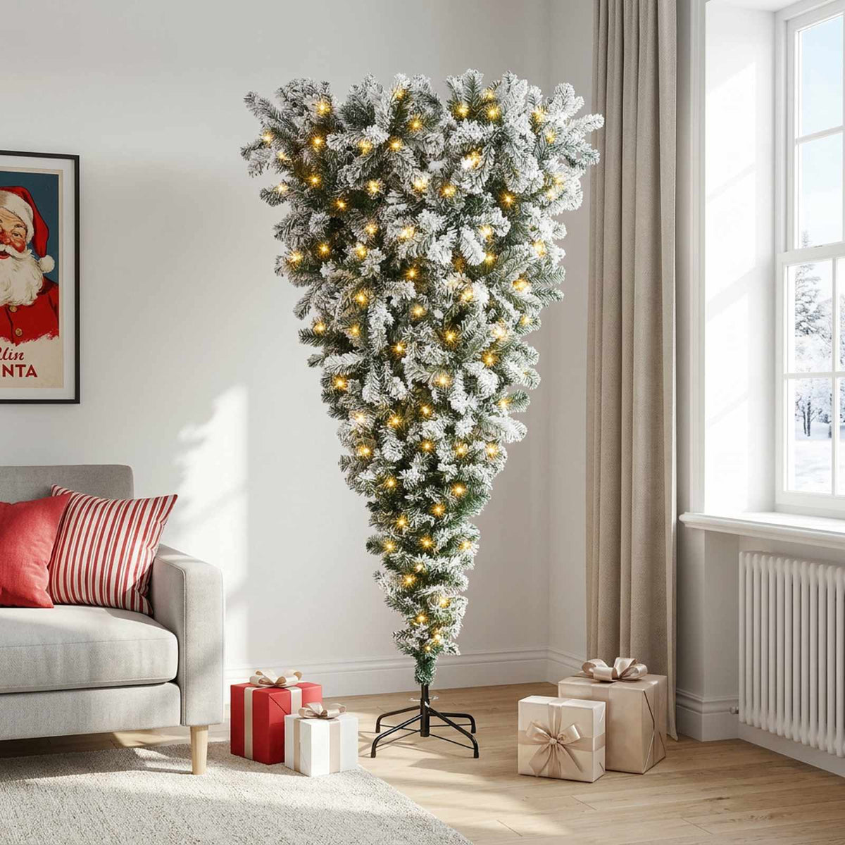 Upside-down Artificial Hinged Christmas Tree 150 LEDs 150 cm with LEDs