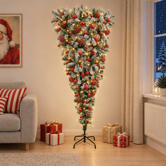 vidaXL Upside-down Artificial Hinged Christmas Tree 180 cm 300 LEDs 1