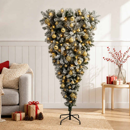 Upside-down Artificial Hinged Christmas Tree 150 LEDs 150 cm with LEDs & gold/bronze balls