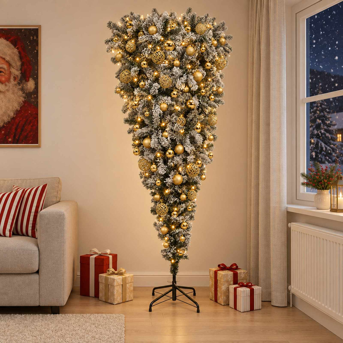 vidaXL Upside-down Artificial Hinged Christmas Tree 180 cm 300 LEDs 3