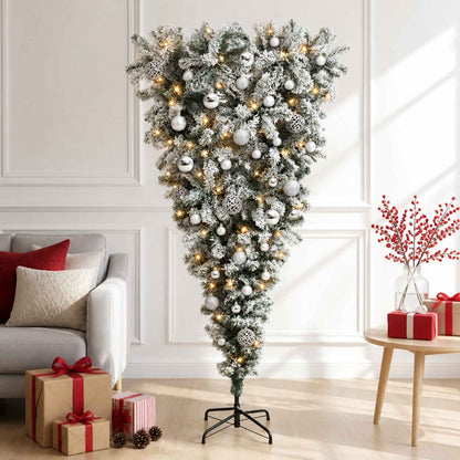 Upside-down Artificial Hinged Christmas Tree 150 LEDs 150 cm with LEDs & silver balls
