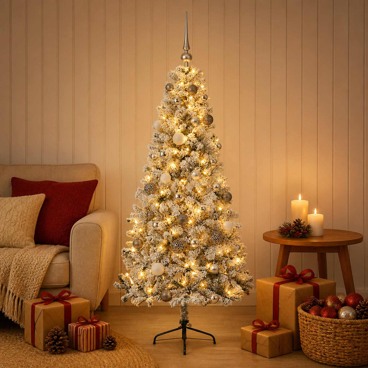 vidaXL Artificial Christmas Tree with Bauble 120 cm 150 LEDs 1