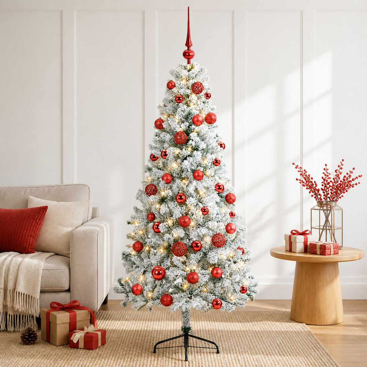 Artificial Christmas Tree with Bauble 150 LEDs 150 cm with LEDs & red balls