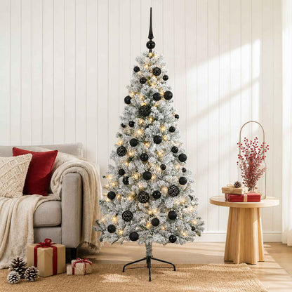 Artificial Christmas Tree with Bauble 150 LEDs 120 cm with LEDs & black balls