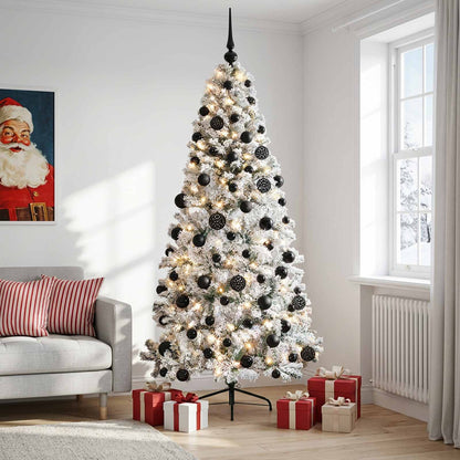 Artificial Christmas Tree with Bauble 300 LEDs 240 cm with LEDs & black balls