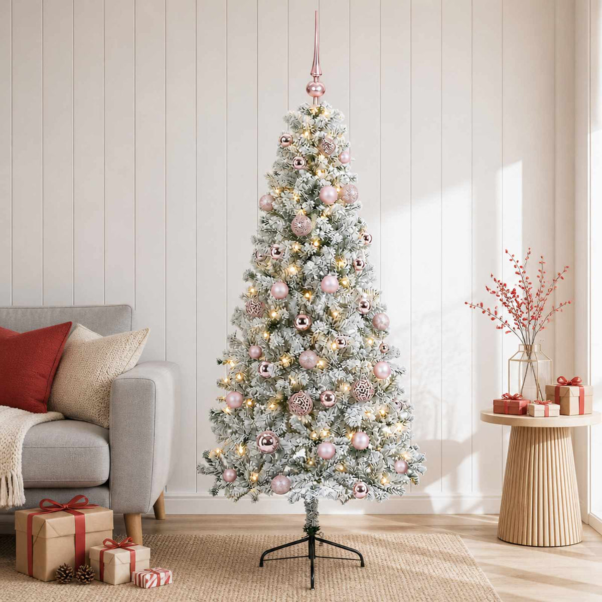 Artificial Christmas Tree with Bauble 150 LEDs 120 cm with LEDs & pink balls
