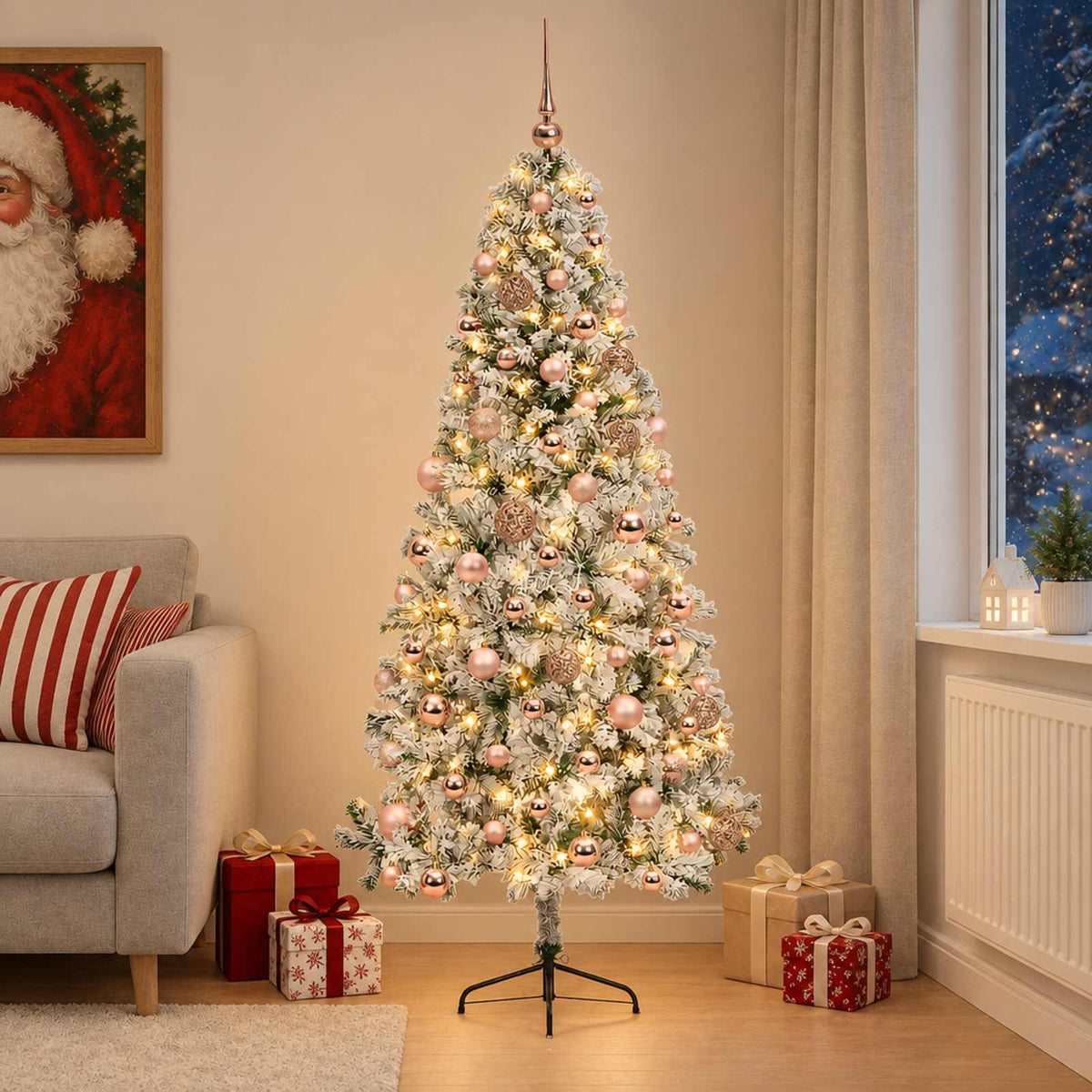 Artificial Christmas Tree with Bauble 300 LEDs 240 cm with LEDs & pink balls