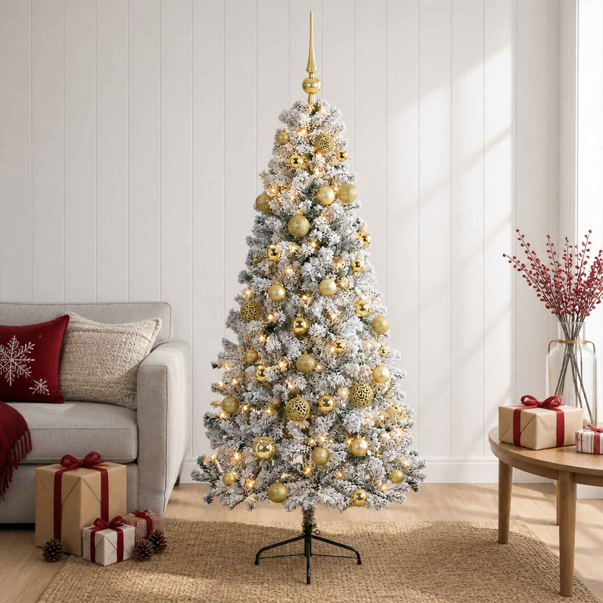 Artificial Christmas Tree with Bauble 150 LEDs 120 cm with LEDs & gold/bronze balls