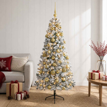 Artificial Christmas Tree with Bauble 150 LEDs 150 cm with LEDs & gold/bronze balls