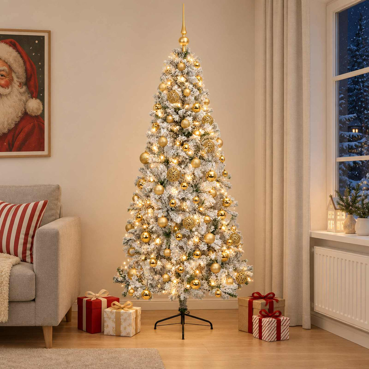 Artificial Christmas Tree with Bauble 300 LEDs 240 cm with LEDs & gold/bronze balls