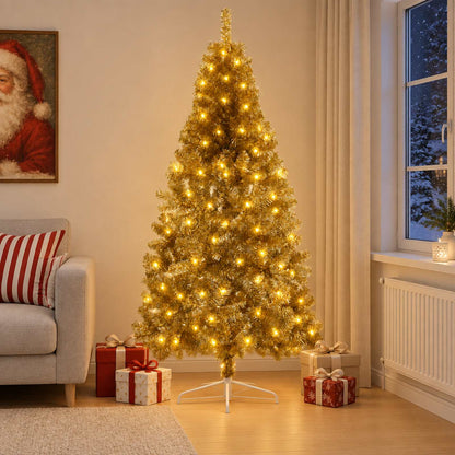 vidaXL Artificial Hinged Christmas Tree 210 cm 300 LEDs Warm White 1