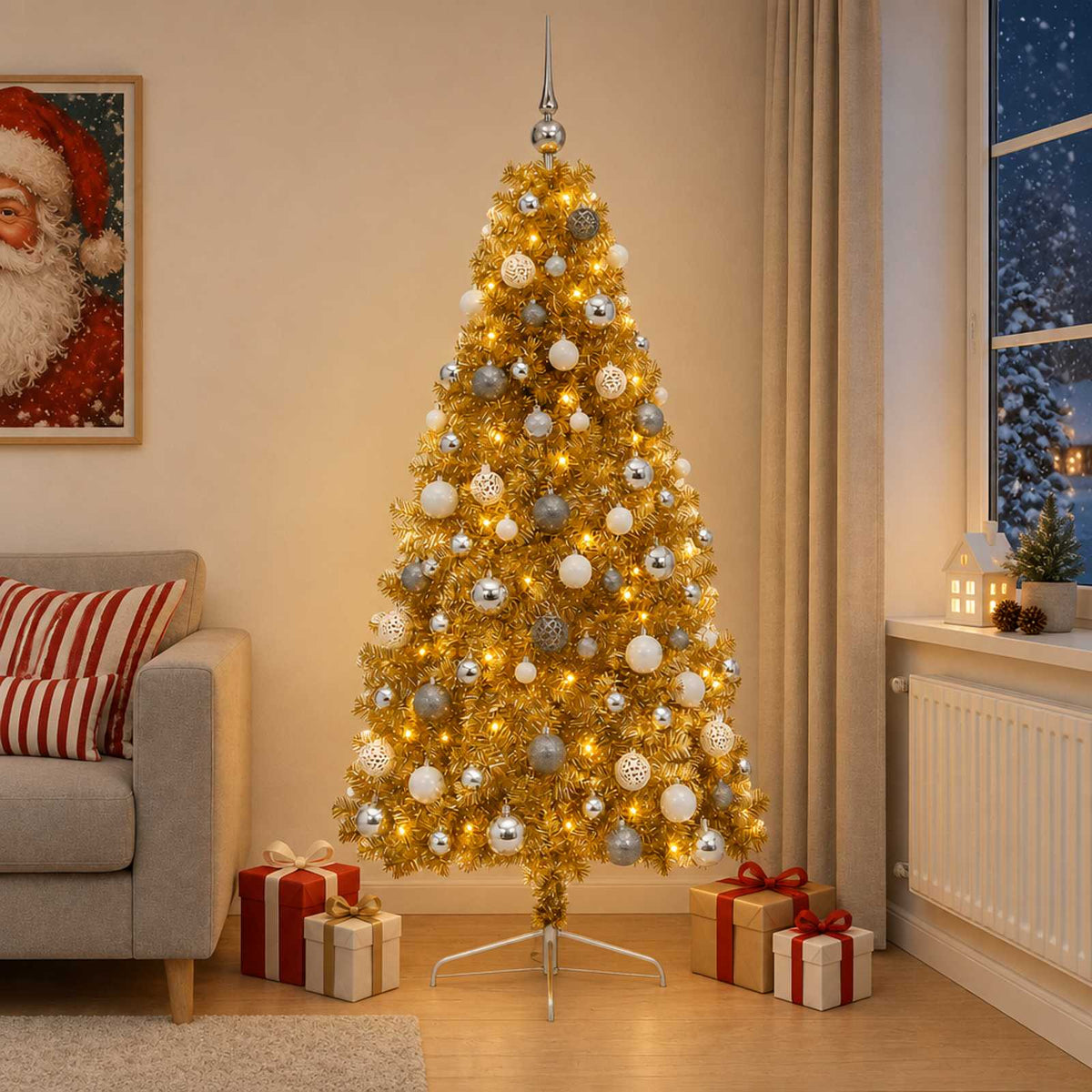 vidaXL Artificial Christmas Tree with Bauble 210 cm 300 LEDs 1