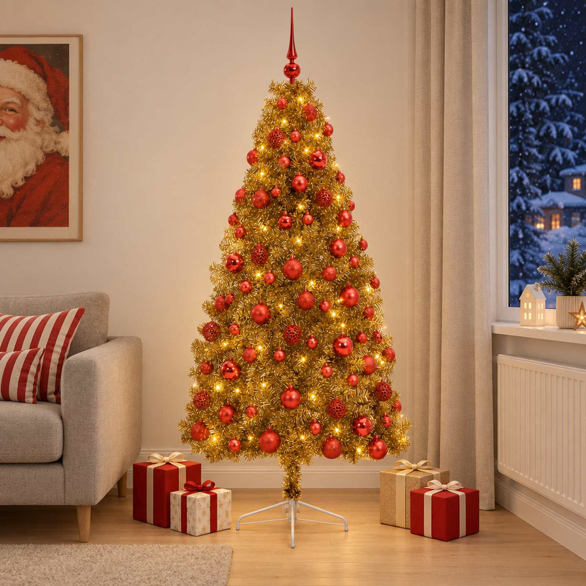 vidaXL Artificial Christmas Tree with Bauble 210 cm 300 LEDs 1