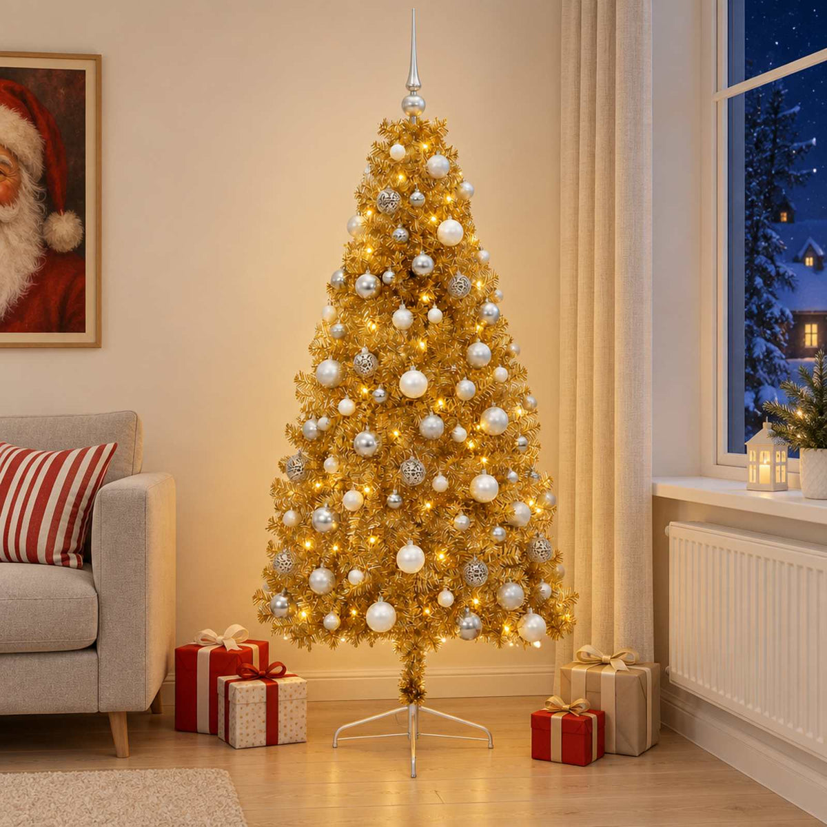 vidaXL Artificial Christmas Tree with Bauble 210 cm 300 LEDs 3