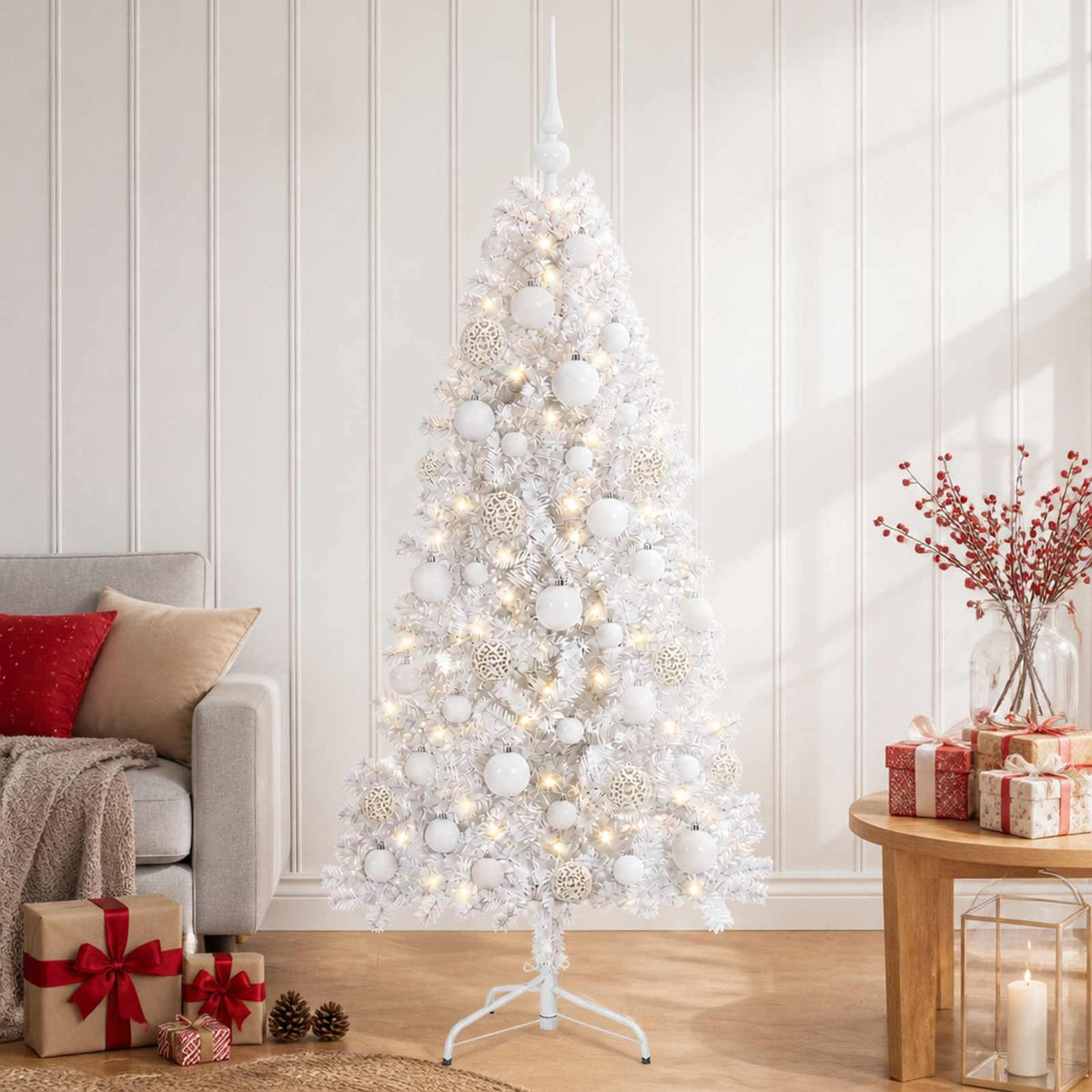 vidaXL Artificial Hinged Christmas Tree 150 cm 150 LEDs Warm White 3