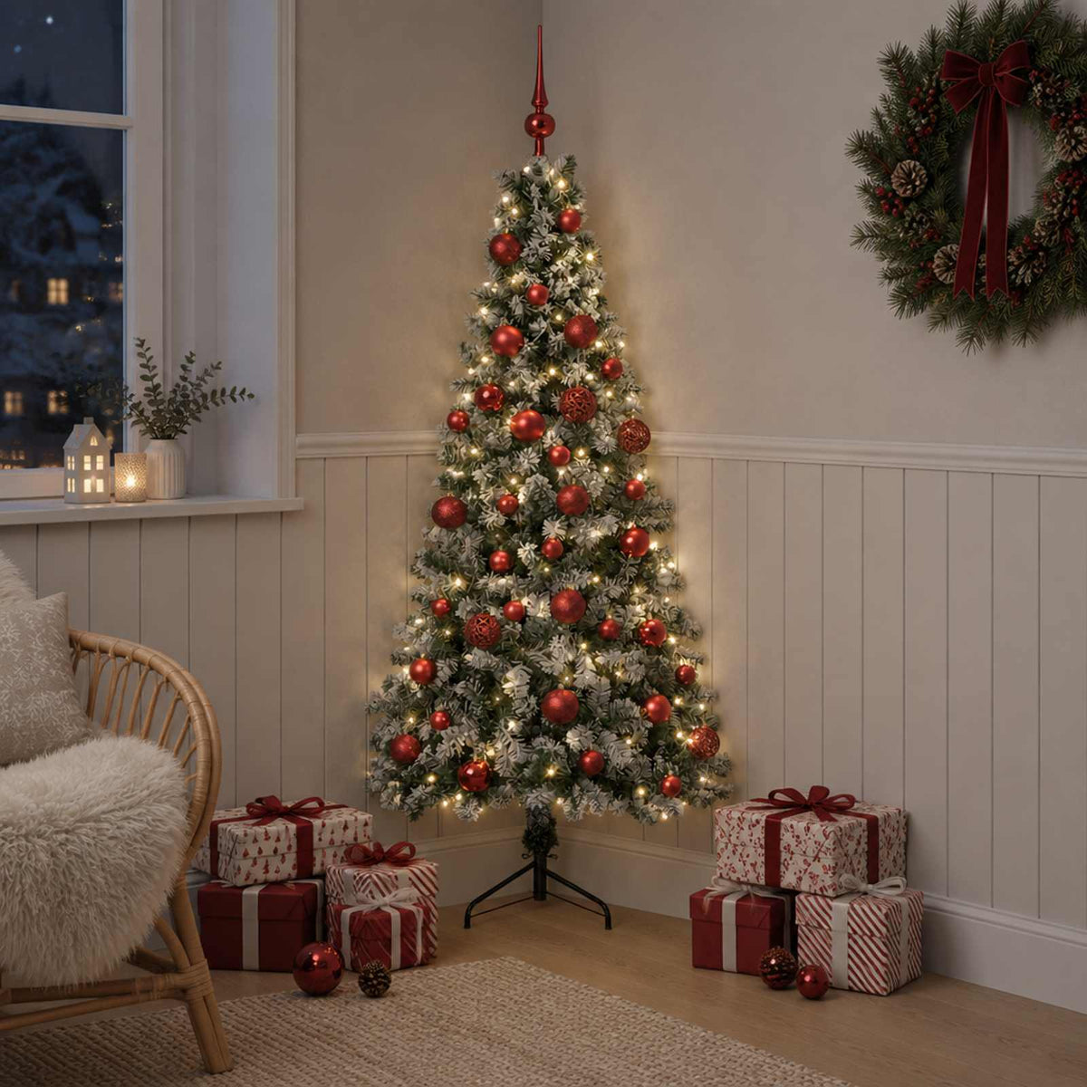 Artificial Christmas Tree with Bauble 150 LEDs 120 cm with LEDs & red balls