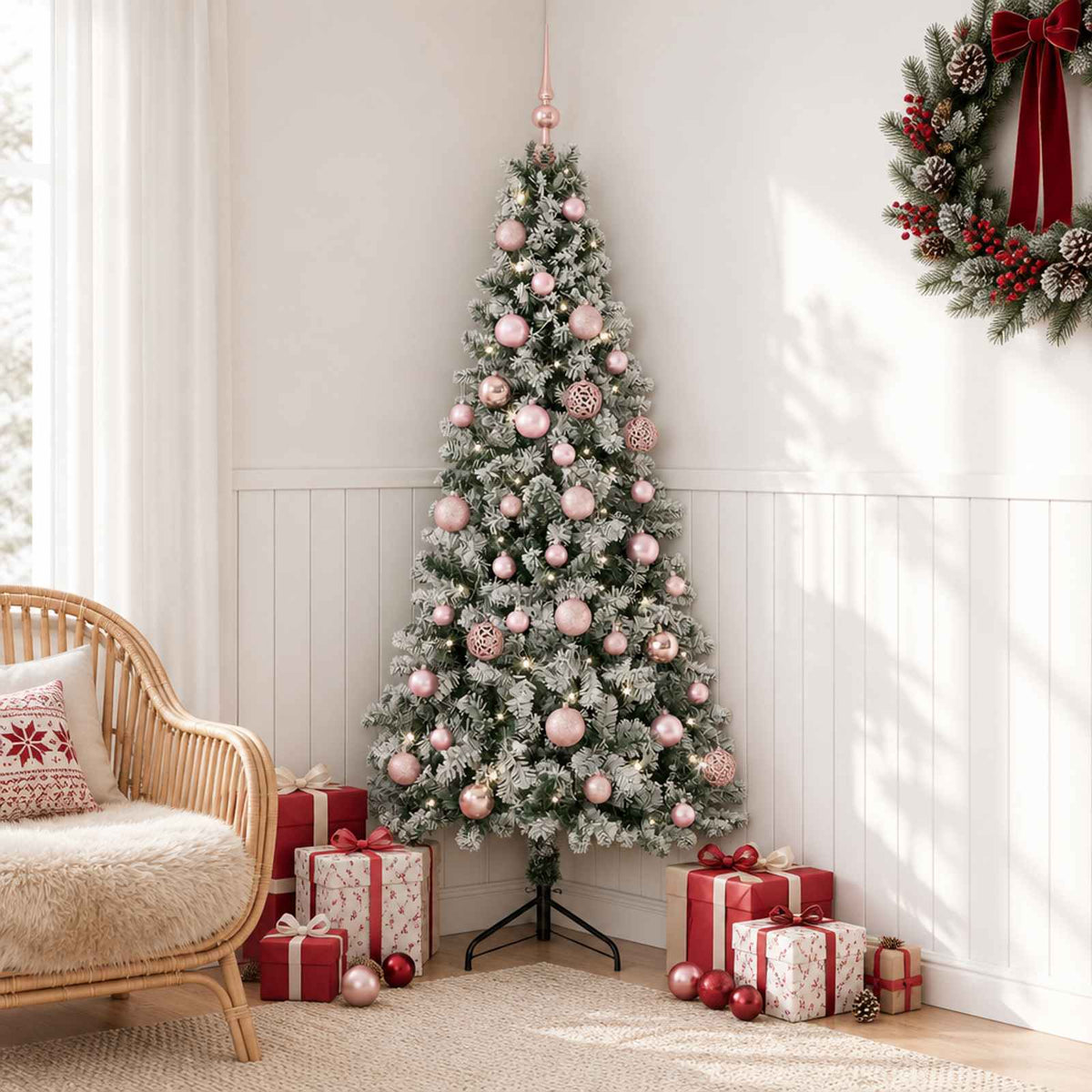 Artificial Christmas Tree with Bauble 150 LEDs 120 cm with LEDs & pink balls