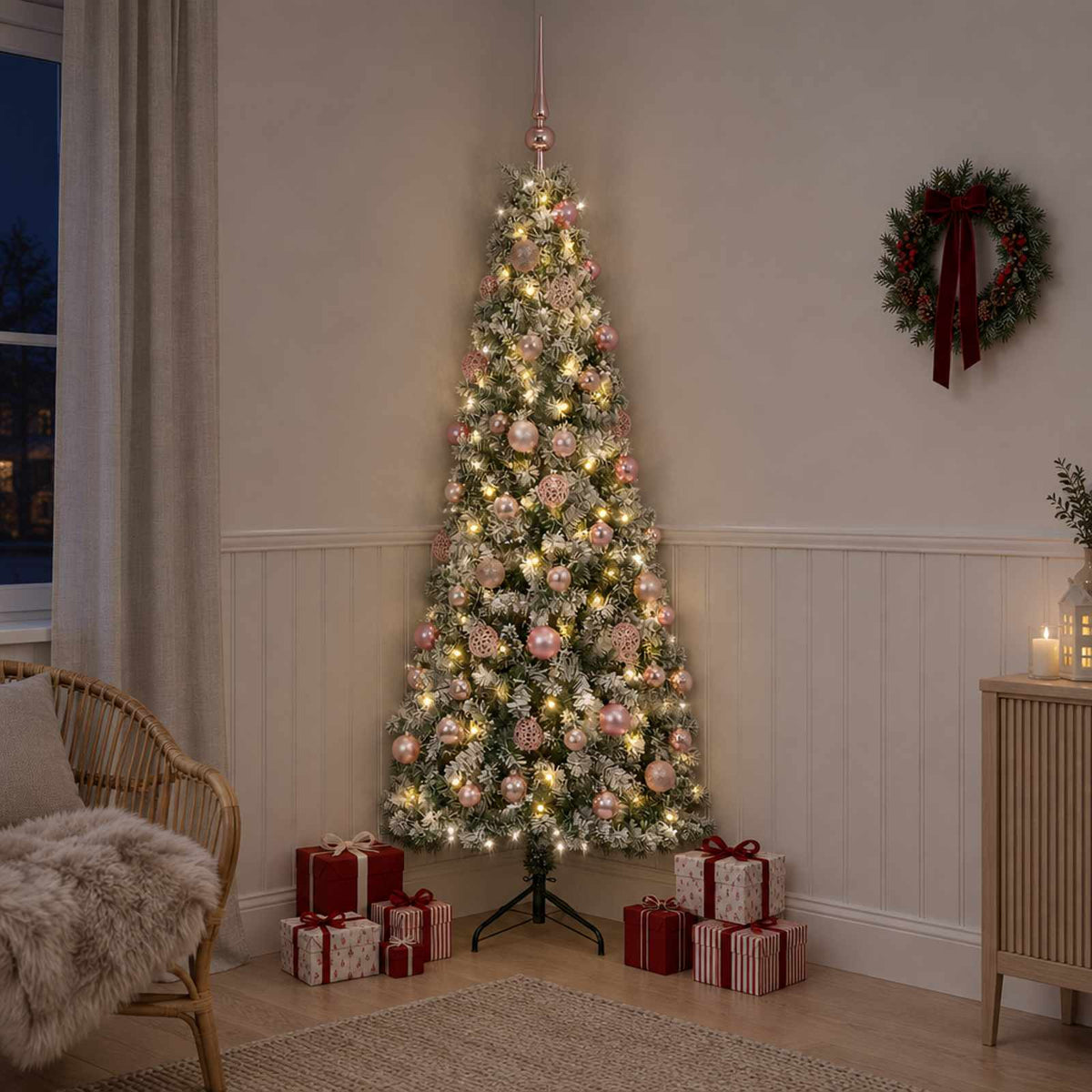 Artificial Christmas Tree with Bauble 300 LEDs 240 cm with LEDs & pink balls