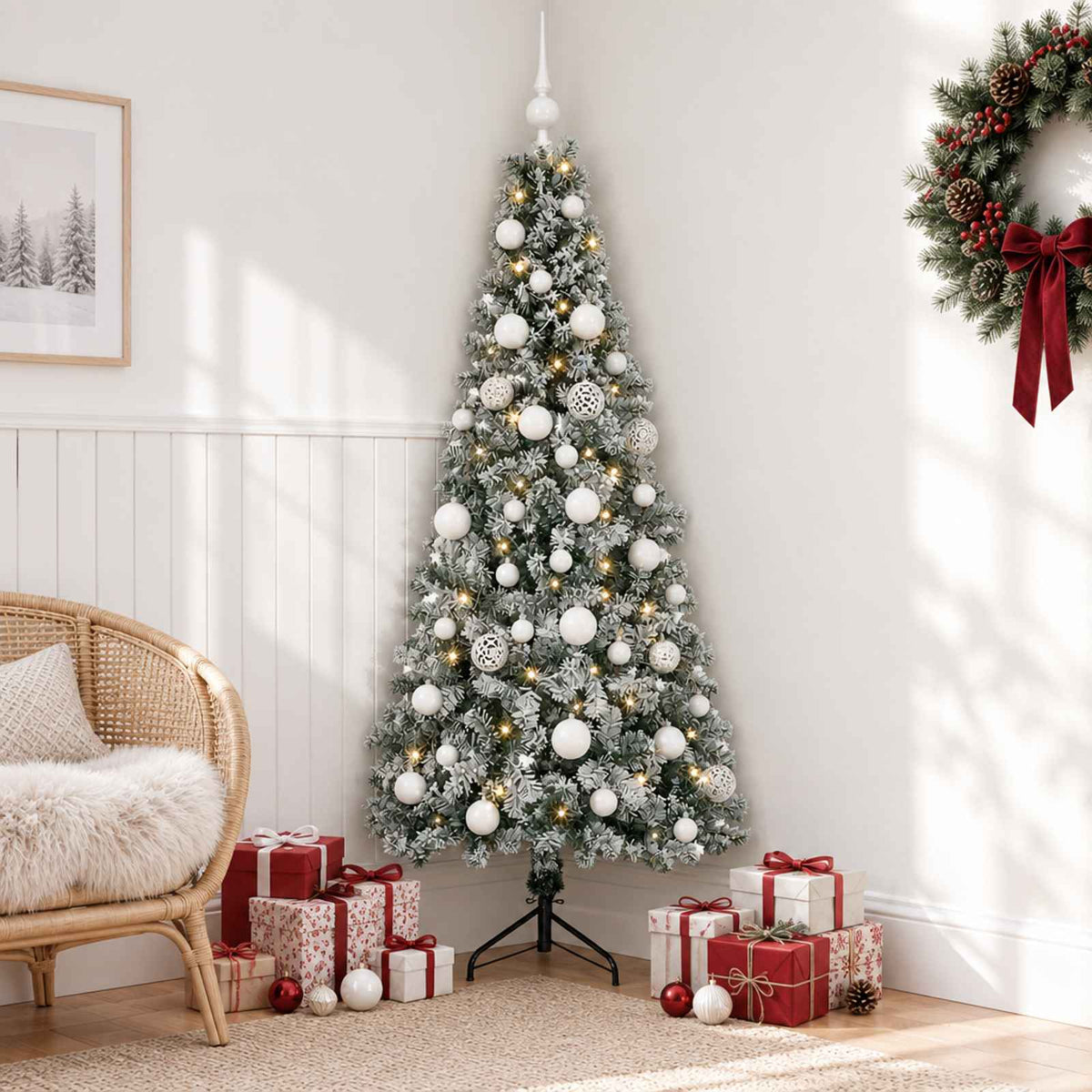 Artificial Christmas Tree with Bauble 150 LEDs 120 cm with LEDs & white balls