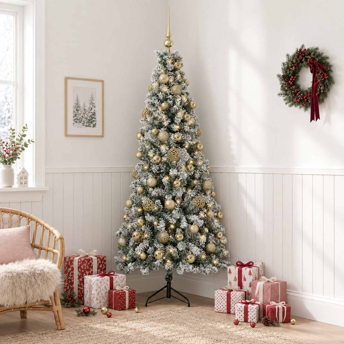 Artificial Christmas Tree with Bauble 300 LEDs 180 cm with LEDs & gold/bronze balls