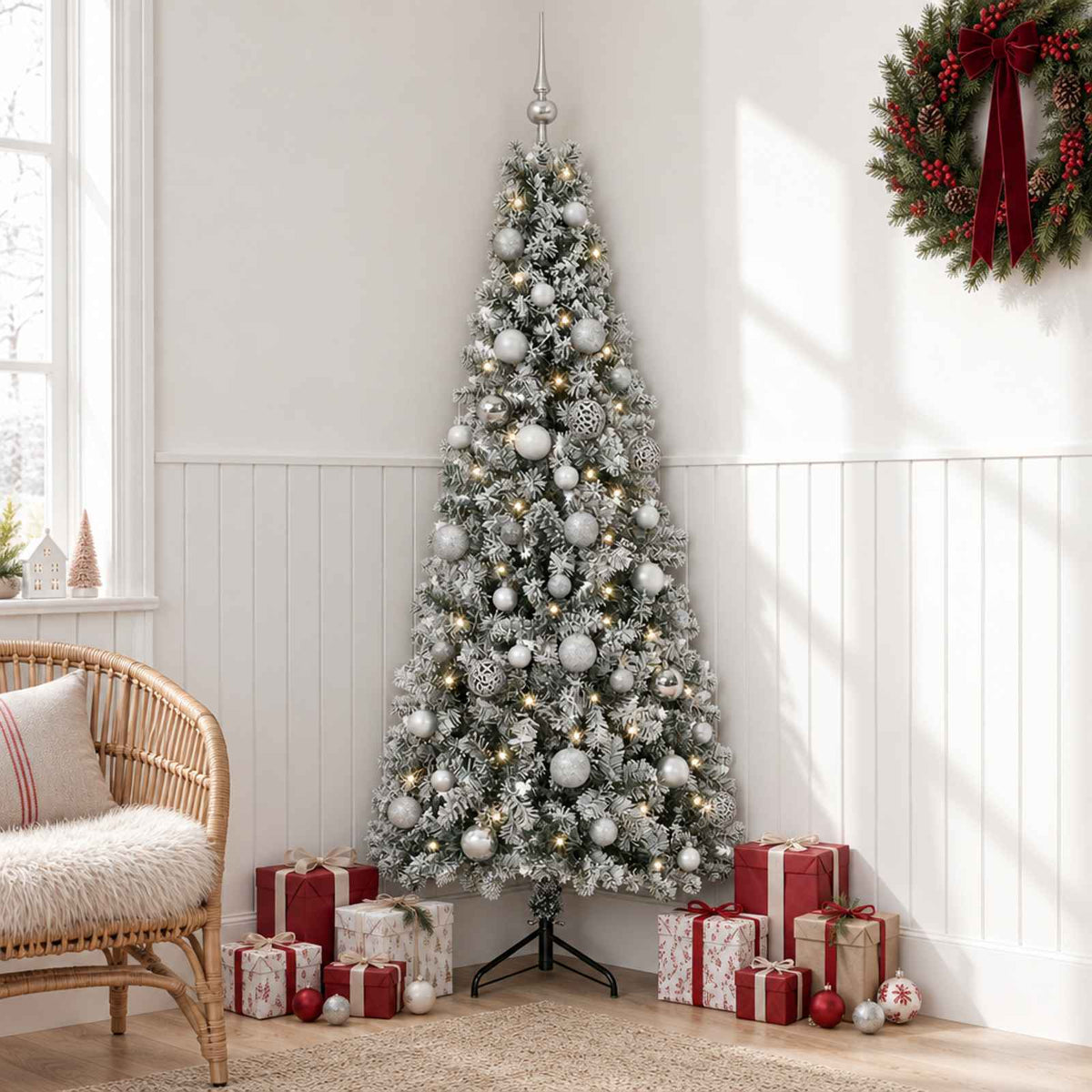 Artificial Christmas Tree with Bauble 150 LEDs 120 cm with LEDs & silver balls