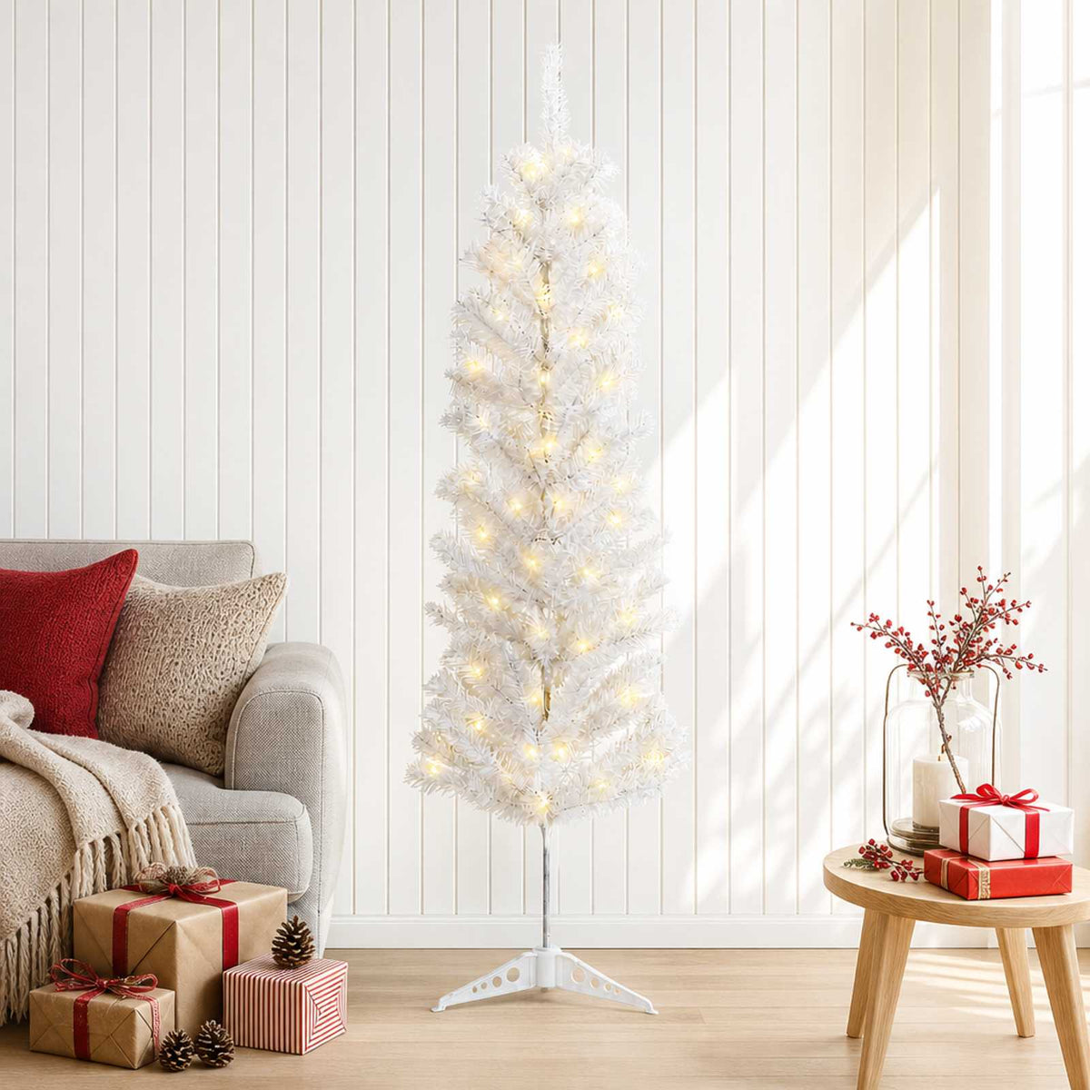 Artificial Slim Christmas Tree with Bauble 150 LEDs 150 cm with LEDs