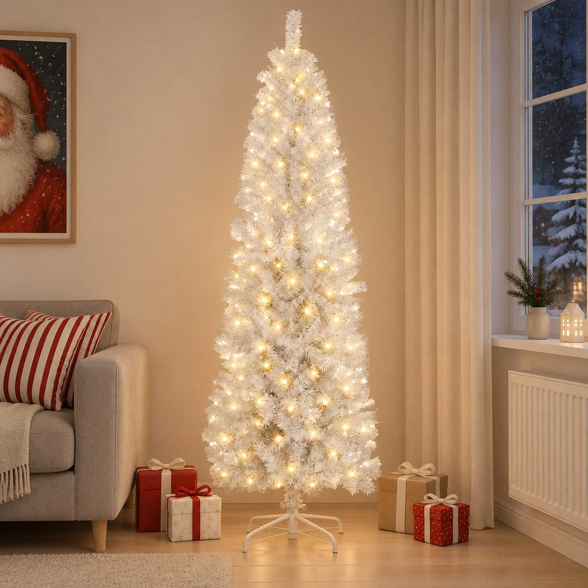 Artificial Slim Christmas Tree Bauble LEDs