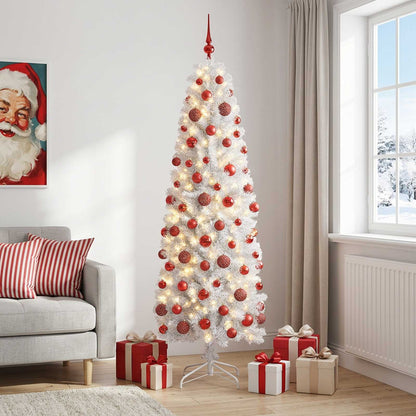 vidaXL Artificial Slim Christmas Tree with Bauble 210 cm 300 LEDs 1