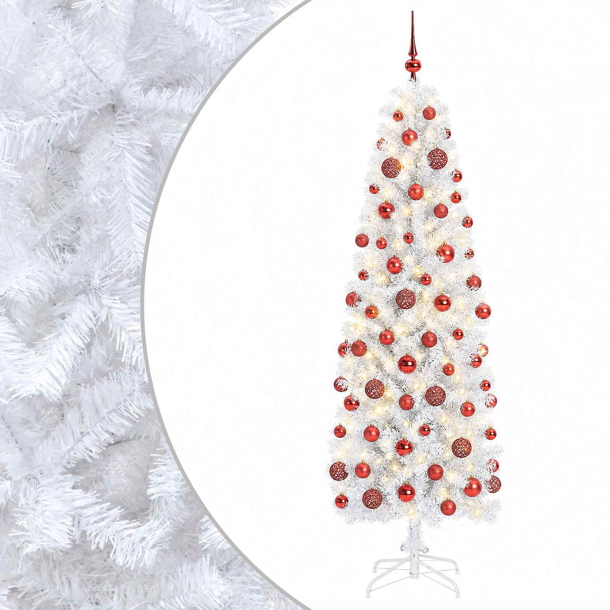 vidaXL Artificial Slim Christmas Tree with Bauble 180 cm 300 LEDs 2