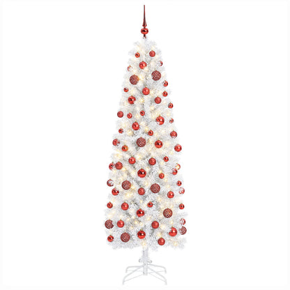 vidaXL Artificial Slim Christmas Tree with Bauble 180 cm 300 LEDs 4