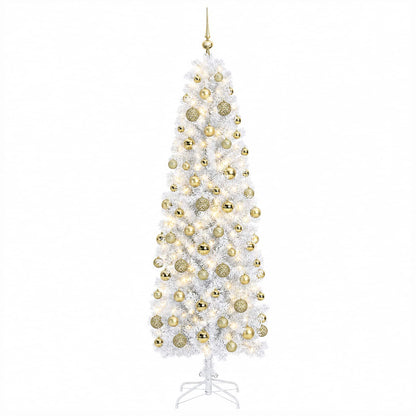 vidaXL Artificial Slim Christmas Tree with Bauble 210 cm 300 LEDs 4