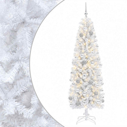 vidaXL Artificial Slim Christmas Tree with Bauble 180 cm 300 LEDs 2