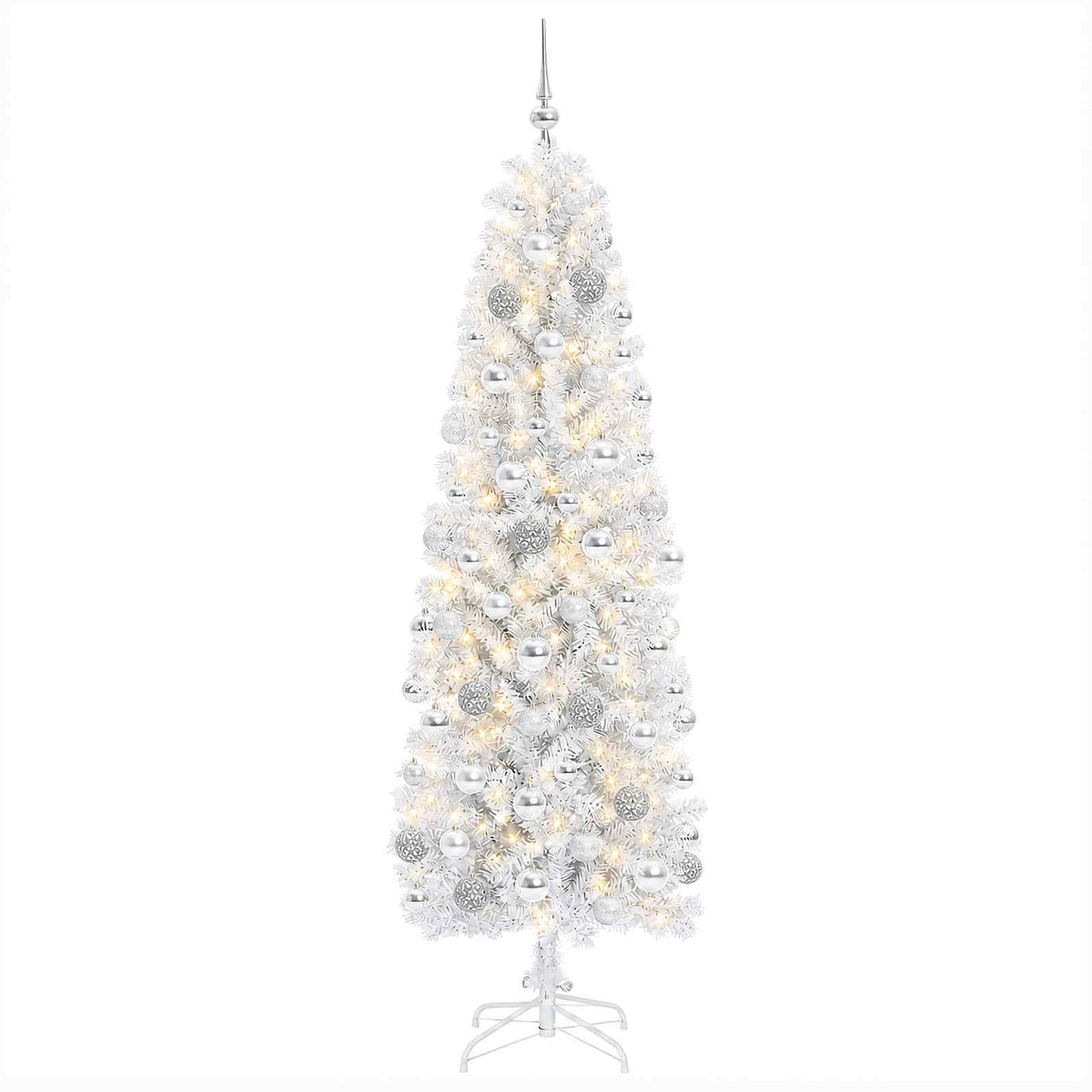 vidaXL Artificial Slim Christmas Tree with Bauble 180 cm 300 LEDs 4