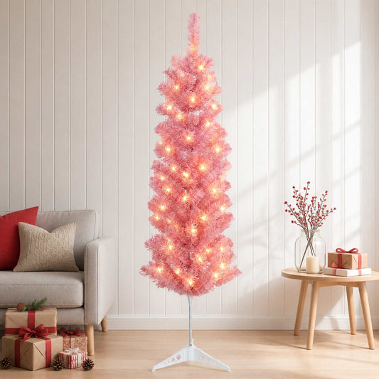 Artificial Slim Christmas Tree with Bauble 150 LEDs 120 cm with LEDs