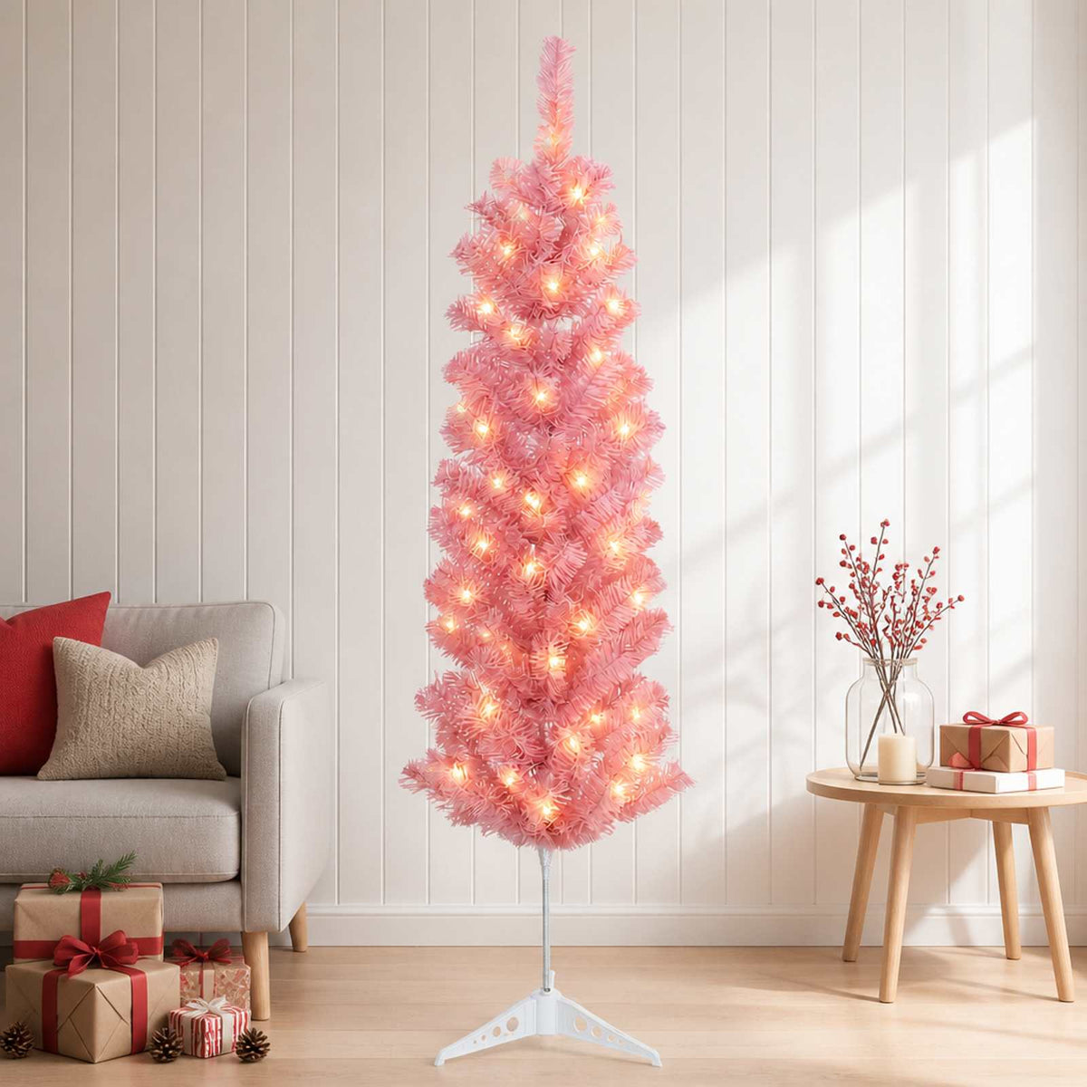 Artificial Slim Christmas Tree with Bauble 150 LEDs 150 cm with LEDs