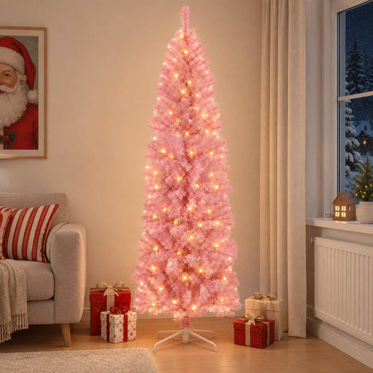 Artificial Slim Christmas Tree with Bauble 300 LEDs 240 cm with LEDs