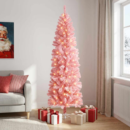 Artificial Slim Christmas Tree with Bauble 300 LEDs 240 cm with LEDs