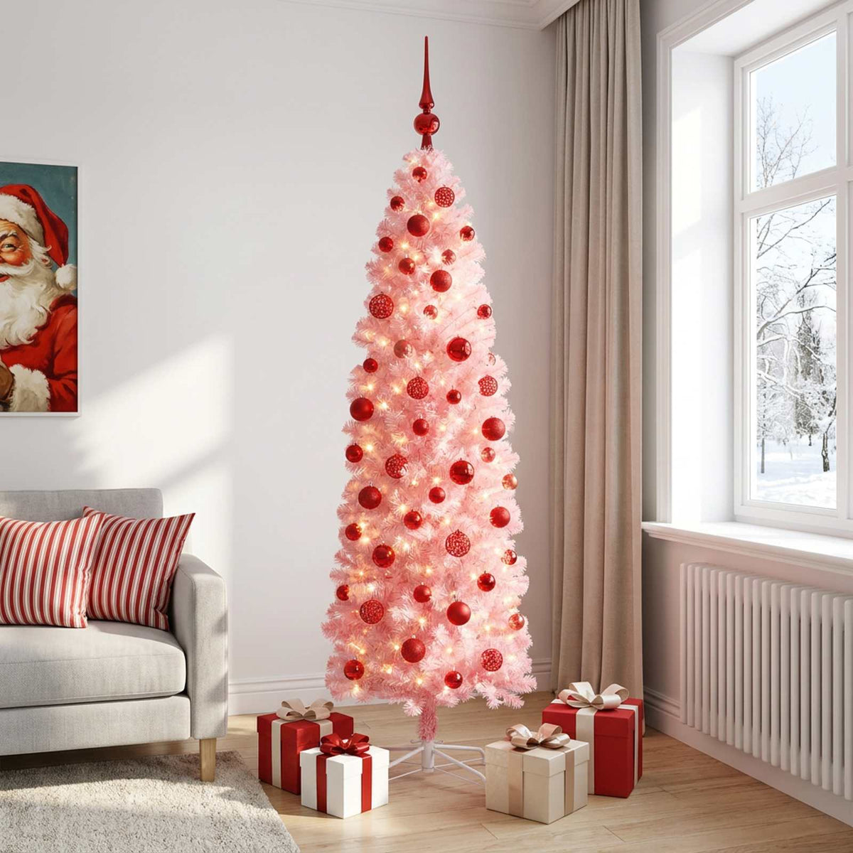 vidaXL Artificial Slim Christmas Tree with Bauble 240 cm 300 LEDs 3
