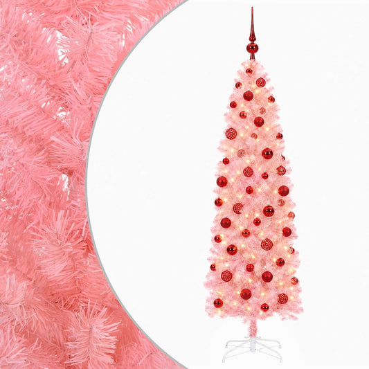 vidaXL Artificial Slim Christmas Tree with Bauble 240 cm 300 LEDs 2