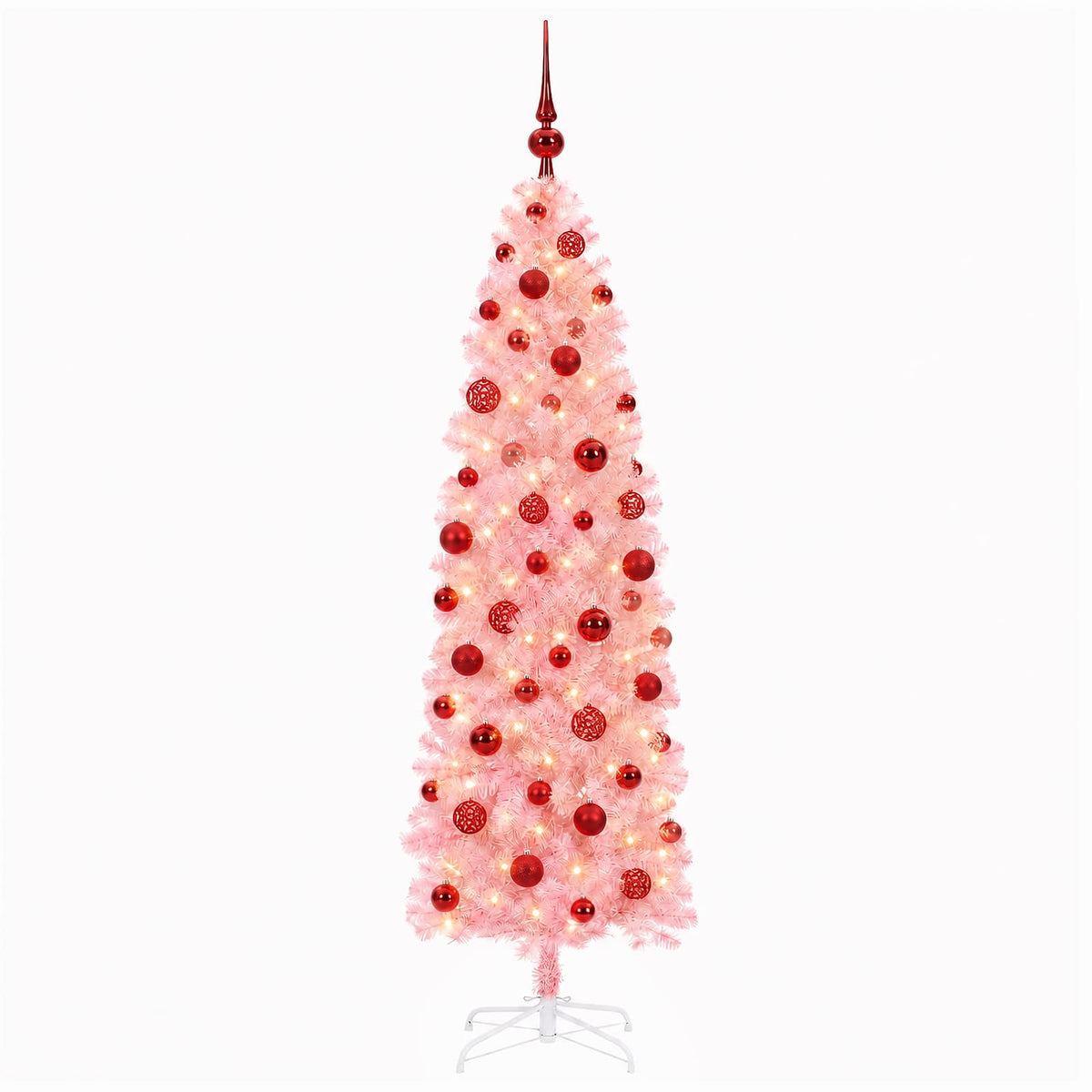 vidaXL Artificial Slim Christmas Tree with Bauble 240 cm 300 LEDs 4
