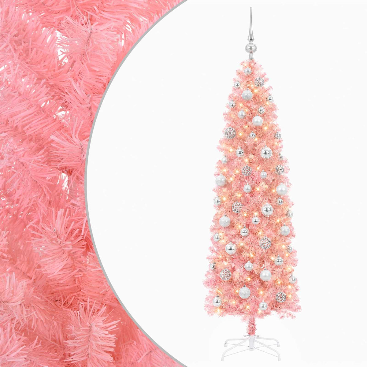 vidaXL Artificial Slim Christmas Tree with Bauble 240 cm 300 LEDs 2