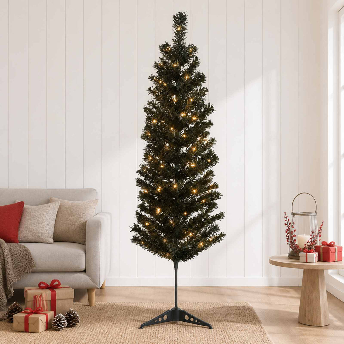 Artificial Slim Christmas Tree with Bauble 150 LEDs 150 cm with LEDs