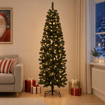 Artificial Slim Christmas Tree with Bauble 300 LEDs 180 cm with LEDs