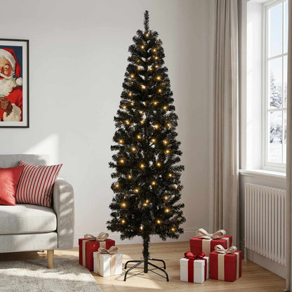 Artificial Slim Christmas Tree with Bauble 300 LEDs 180 cm with LEDs
