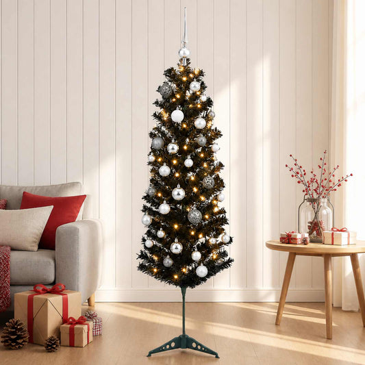 vidaXL Artificial Slim Christmas Tree with Bauble 120 cm 150 LEDs 1